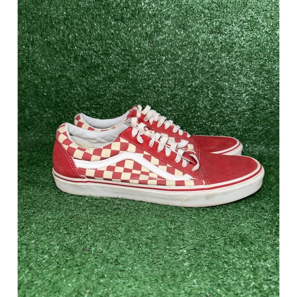 Vans Old Skool Checkerboard Mens Size 12 Red White Skate Shoes Athletic Sneakers
